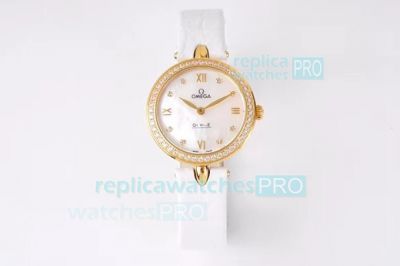 Swiss Replica Omega De Ville Ladies Watch Yellow Gold White MOP Dial Watch